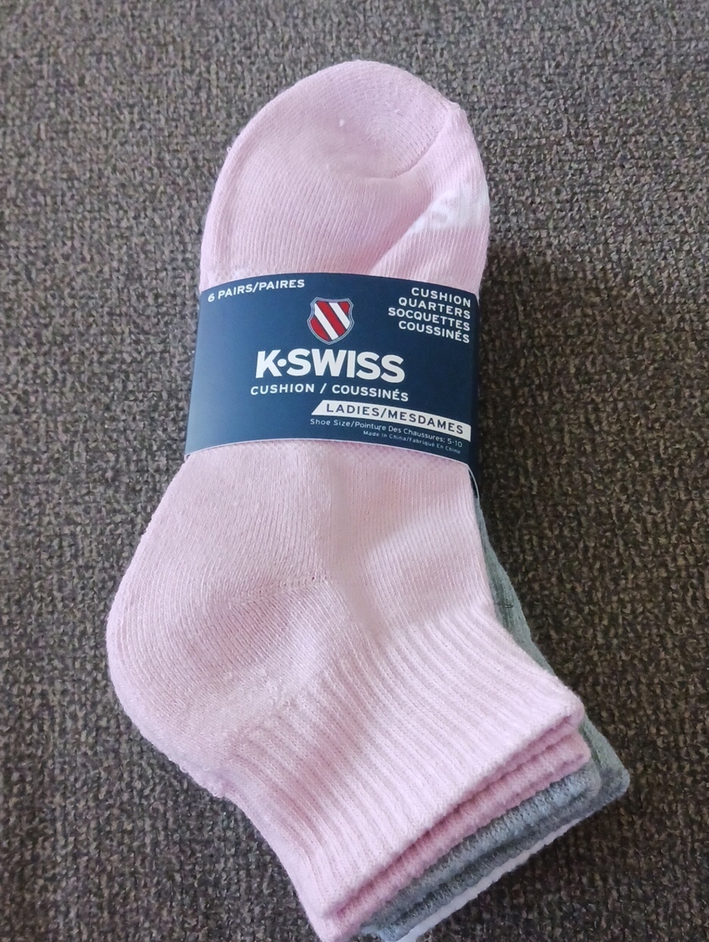 Brand New K-Swiss Ladies Cushion Quarter Socks - Light Pink (6 Pairs)
